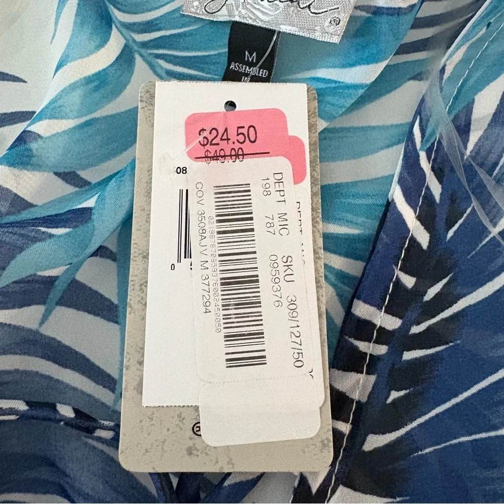 J. Valdi Palm Leaf Swim Cover-up in Blue/White/Green Size Med — SUMMER STAPLE - Picture 9 of 12